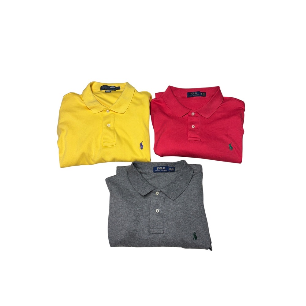 Lot of 3  Polo Ralph Lauren Mens XXL Polo Shirt Red Yellow Grey Cotton Mesh Pony